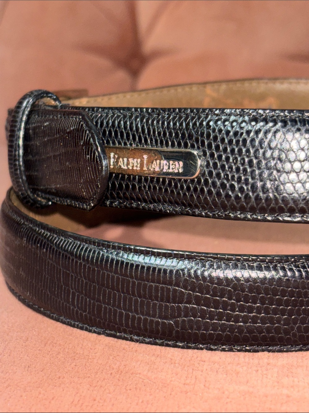 Vintage Ralph Lauren Brown and Black Leather Belt snakeskin embossed classic